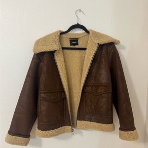 Express Tan and Brown Sherpa Jacket